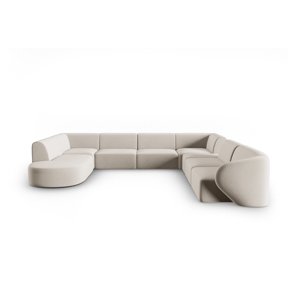 Bézs bársony sarokkanapé (jobb oldali-U alakú) Paolo – Milo Casa