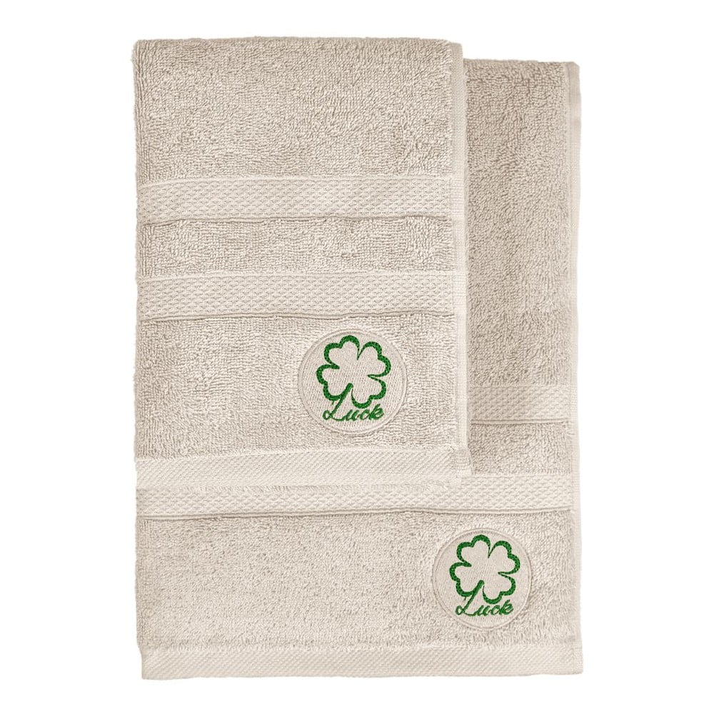 Bézs frottír pamut törölköző és fürdőlepedő készlet 2 db-os Luck – Foutastic