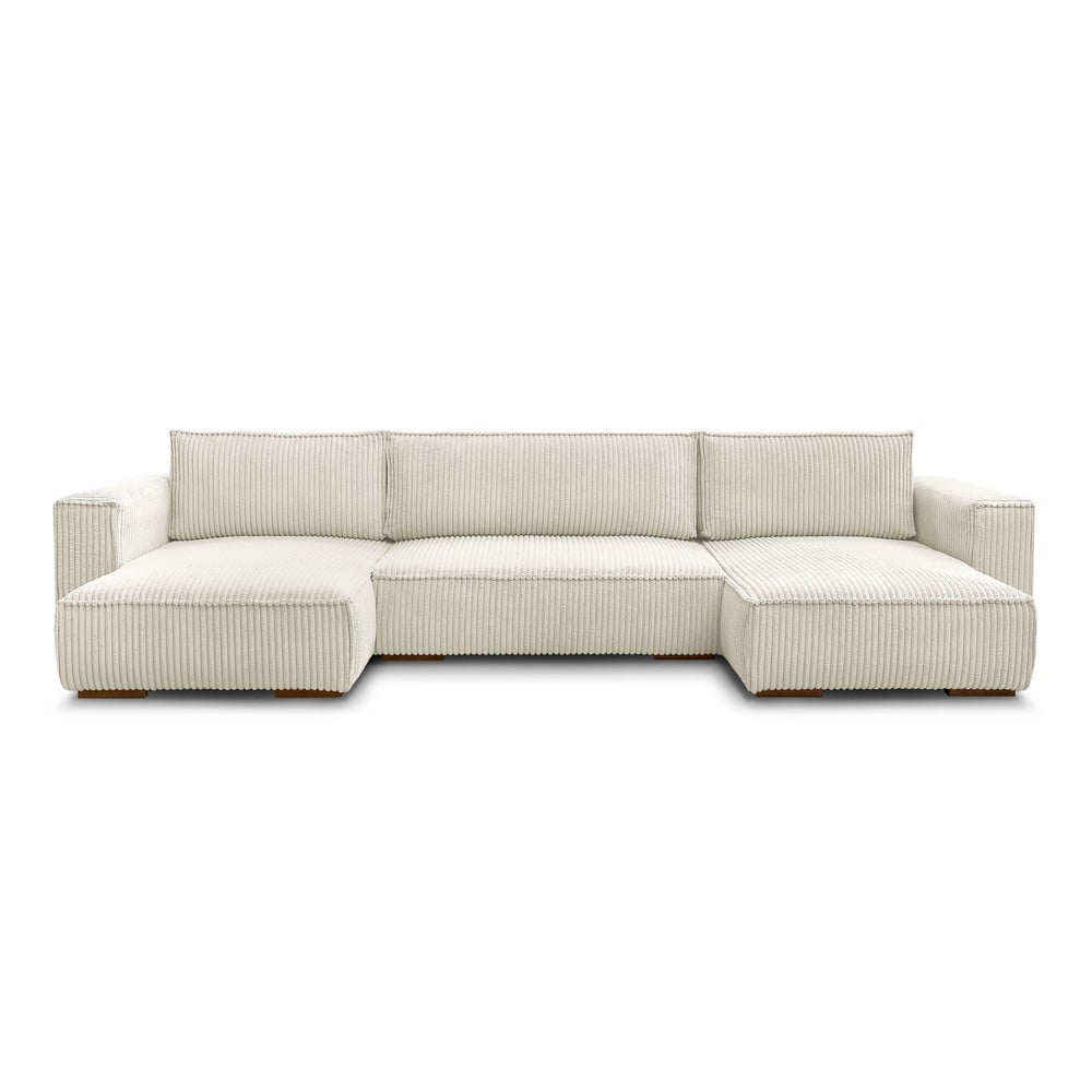 Bézs kordbársony kinyitható-tárolóhelyes (U alakú) sarokkanapé Chelsea – Bobochic Paris