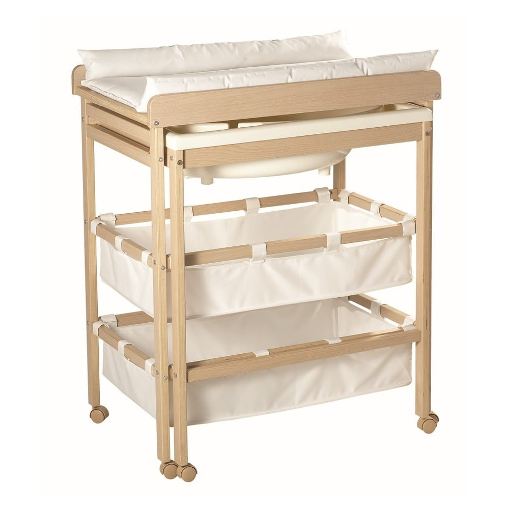 Fehér-natúr színű pelenkázó feltét nyírfa dekorral Baby Pool – Roba