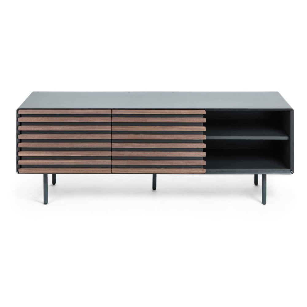 Fekete TV-állvány diófa dekorral 162x58x45 cm Kesia – Kave Home