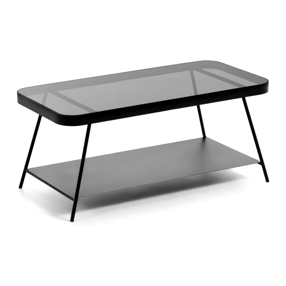 Fekete dohányzóasztal üveg asztallappal 45x90 cm Duilia – Kave Home