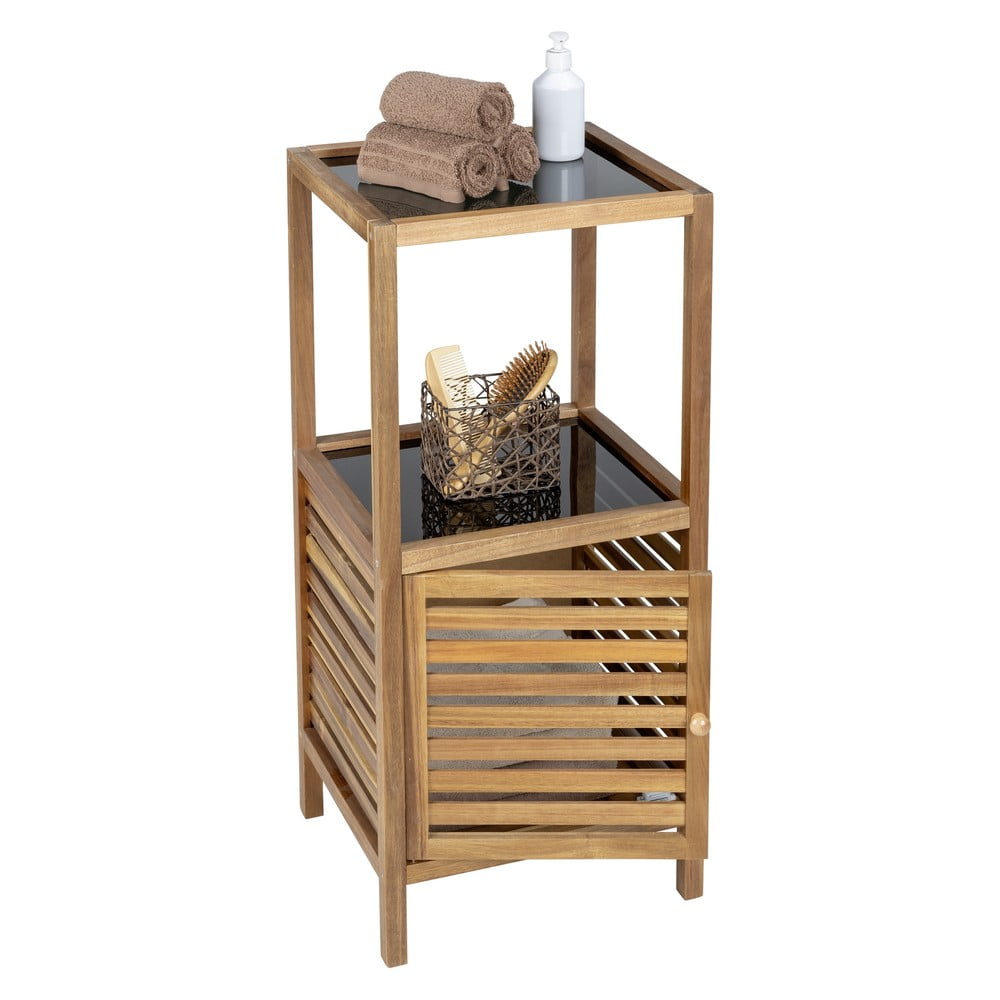 Fekete-natúr színű akácfa alacsony-keskeny fürdőszoba szekrény 39