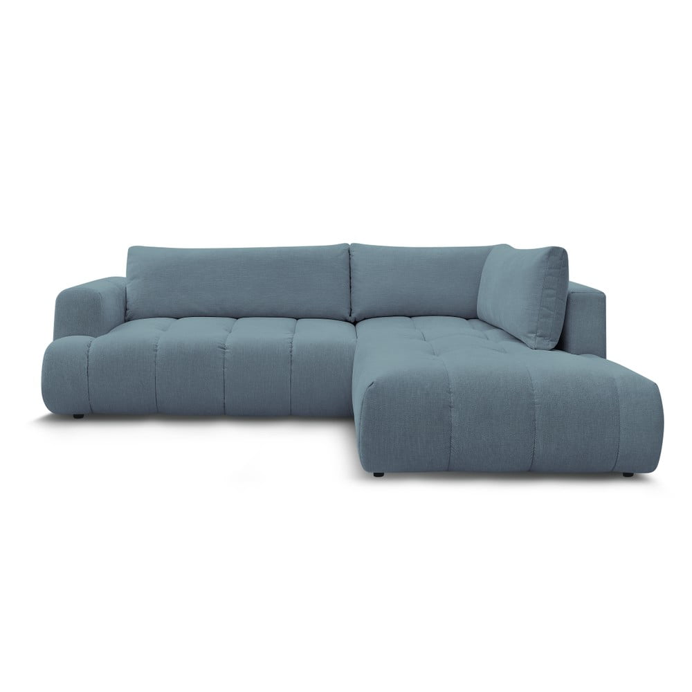 Kék kinyitható-tárolóhelyes sarokkanapé (jobb oldali-L alakú) Fuji – Bobochic Paris