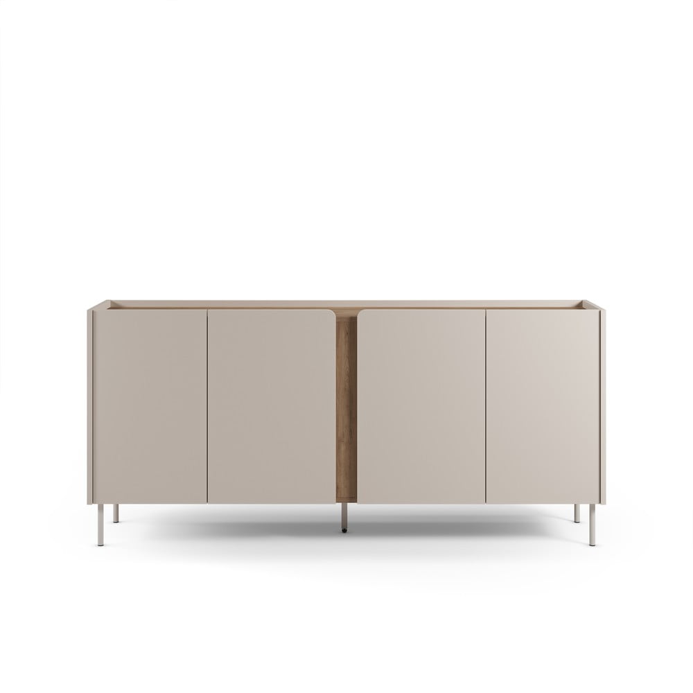 Krémszínű-natúr színű komód tölgyfa dekorral 180x82x40 cm Lucile – Marckeric