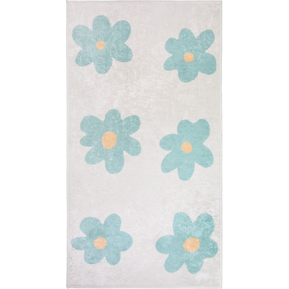 Mentazöld-elefántcsont színű mosható futószőnyeg 80x200 cm Cute Flowers Green – Vitaus