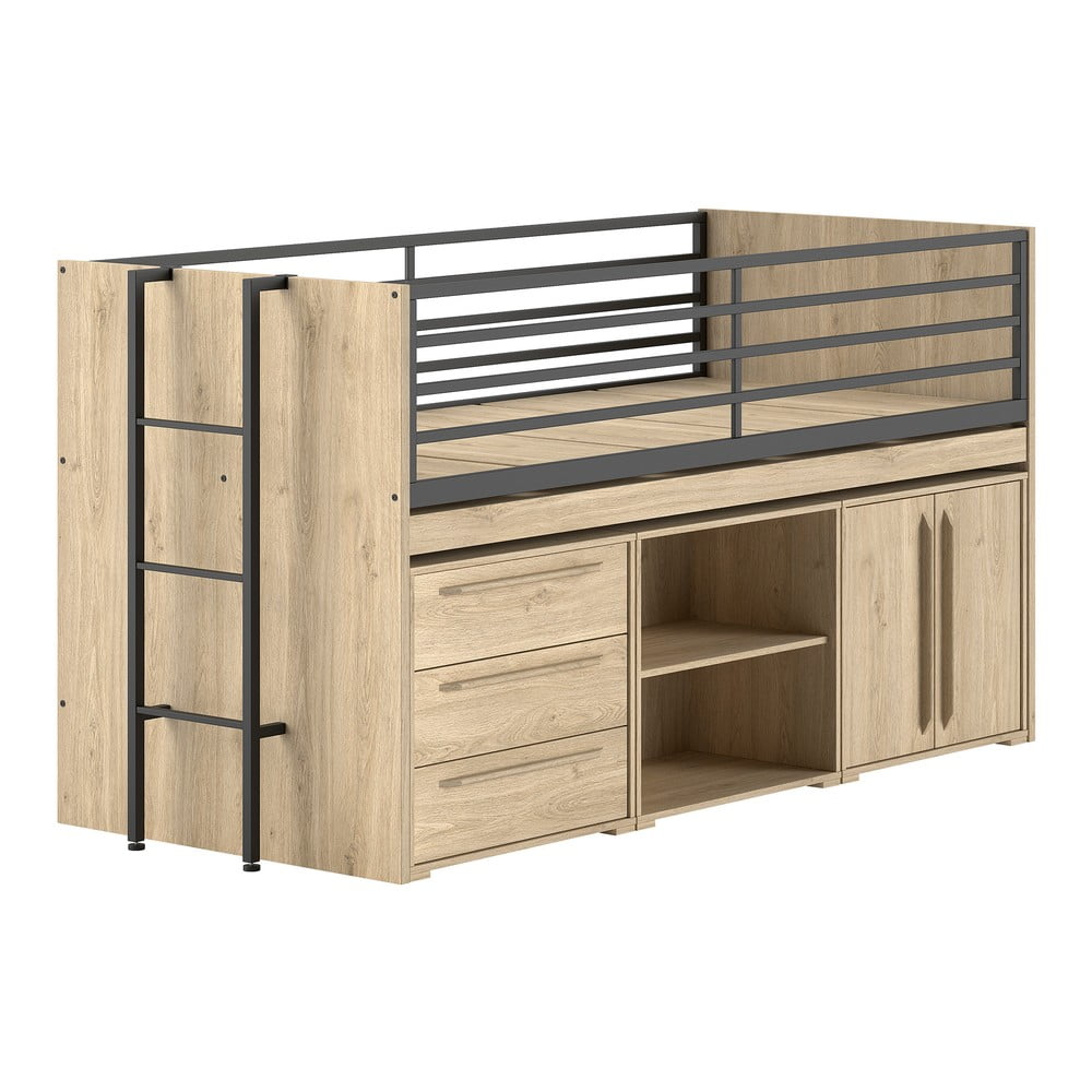 Natúr színű ágyneműtartós galéria gyerekágy íróasztallal