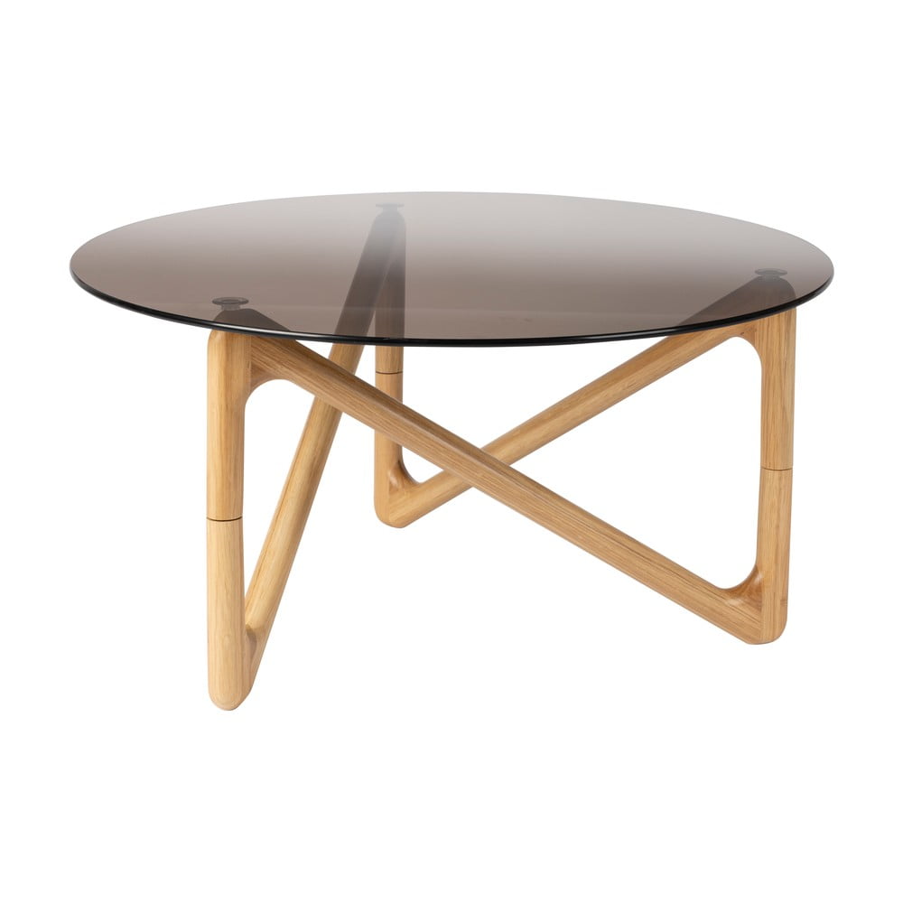 Natúr színű kerek dohányzóasztal üveg asztallappal ø 80 cm Naia – Dutchbone