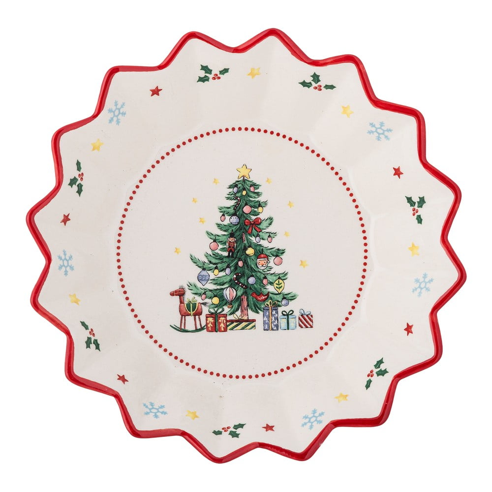 Piros-krémszínű szervírozó kerámia tányér karácsonyi mintával ø 20 cm Naive – Bloomingville