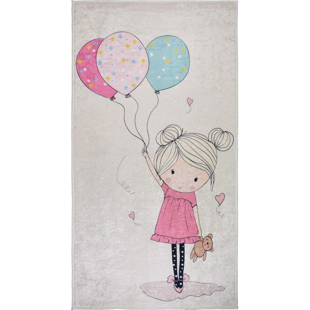 Rózsaszín-elefántcsont színű mosható gyerek szőnyeg 120x180 cm Girl & Baloons – Vitaus