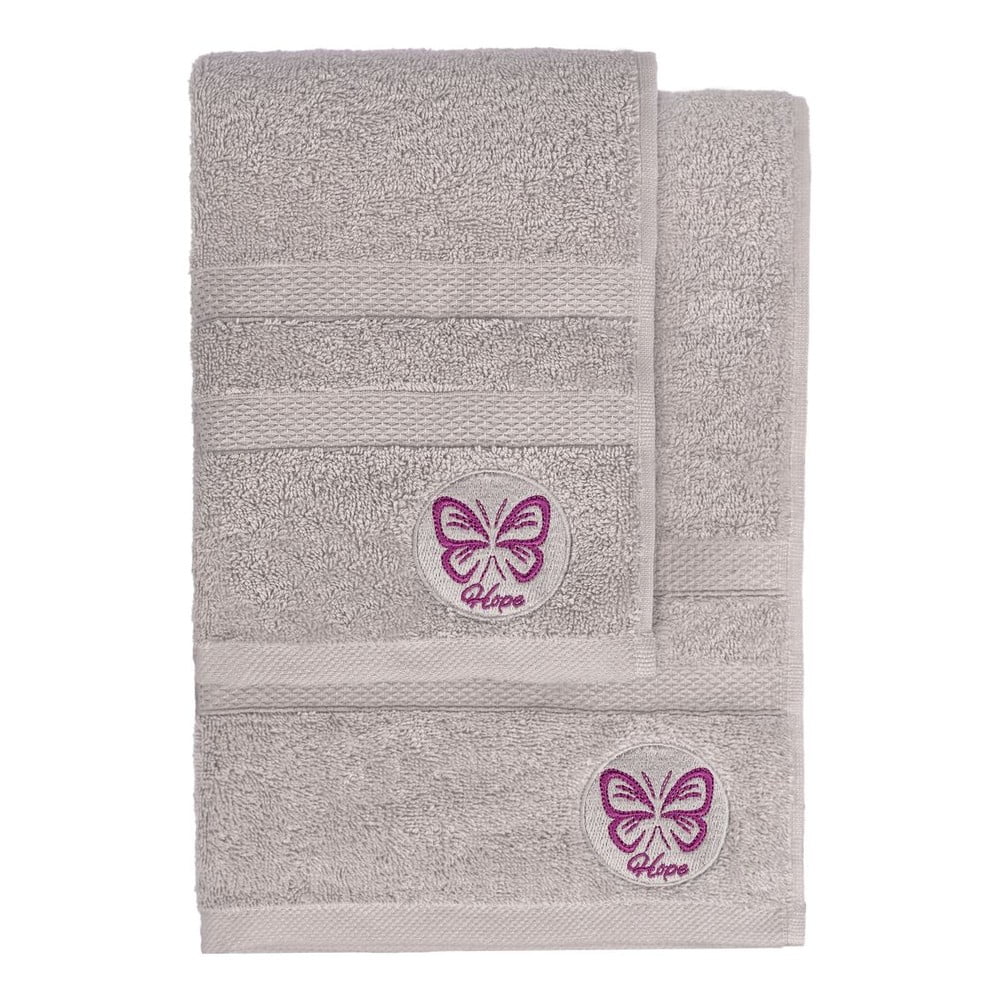 Szürke frottír pamut törölköző és fürdőlepedő készlet 2 db-os Hope – Foutastic