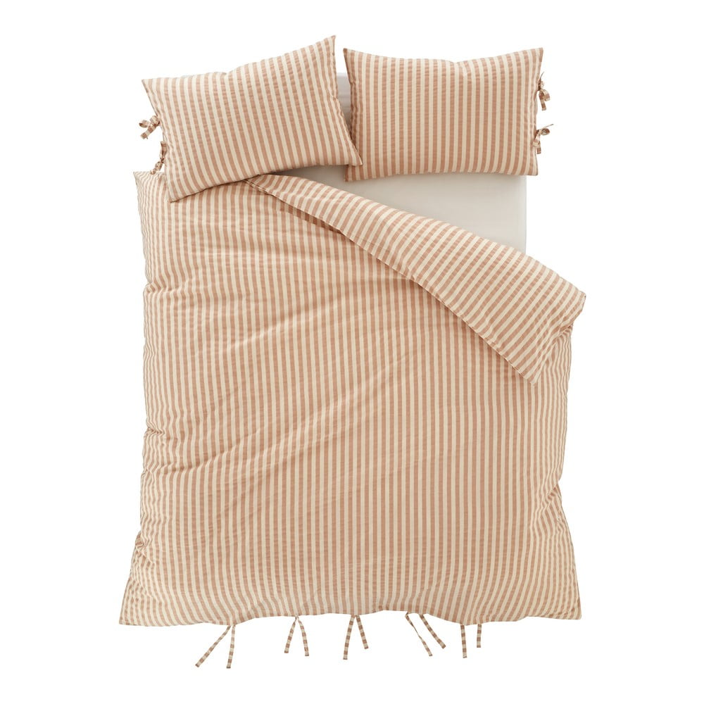 Terrakotta színű kétszemélyes hosszabbított ágyneműhuzat 230x220 cm Zanzibar Stripe – Pineapple Elephant