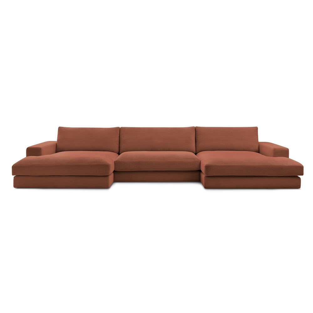 Terrakotta színű kordbársony (U alakú) sarokkanapé Leonard – Bobochic Paris