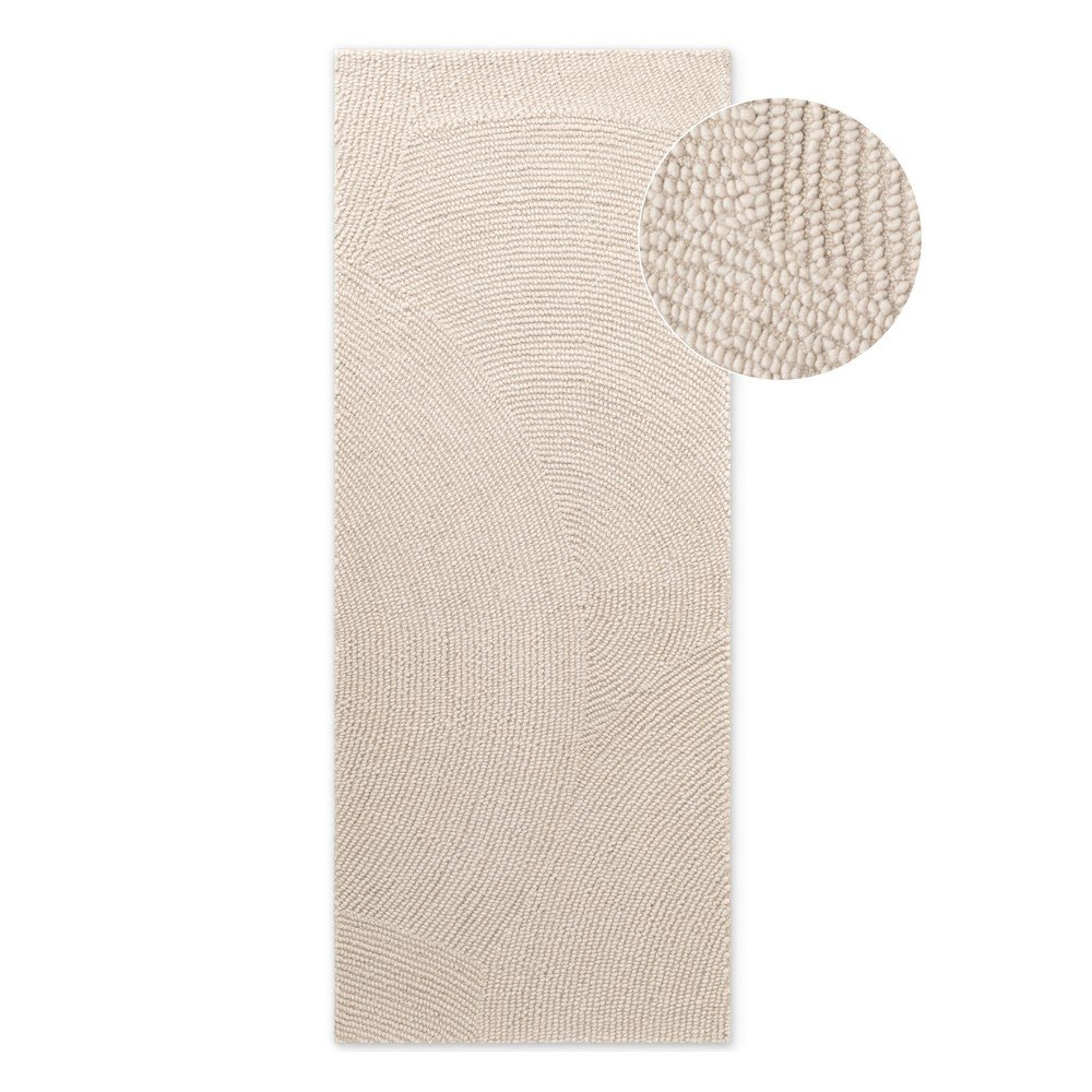 Világos natúr színű kézi szövésű gyapjú futószőnyeg 80x200 cm Eleni Natural White – Hanse Home