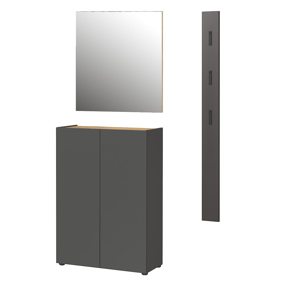 Antracitszürke előszoba bútor tölgyfa dekorral 104x200x33 cm Alviano – Germania