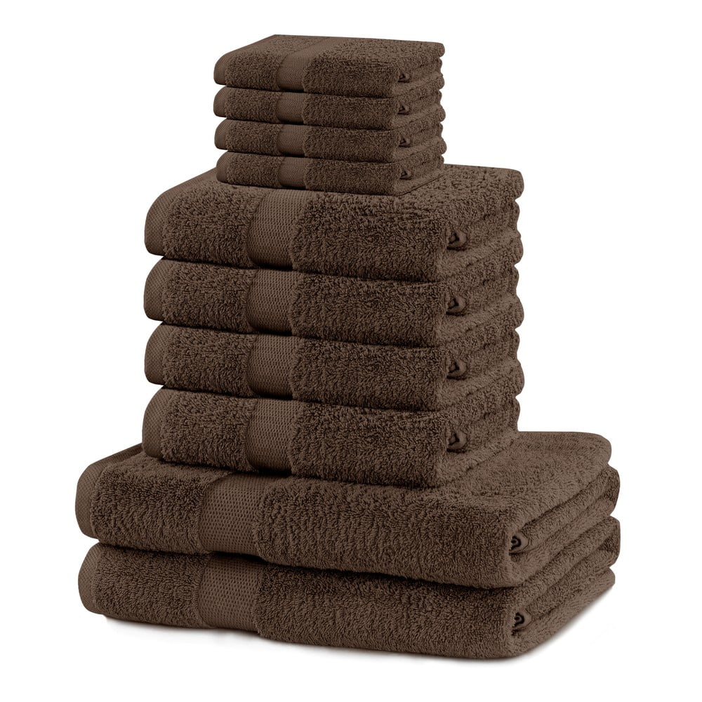 Barna frottír pamut törölköző és fürdőlepedő készlet 10 db-os Marina – DecoKing