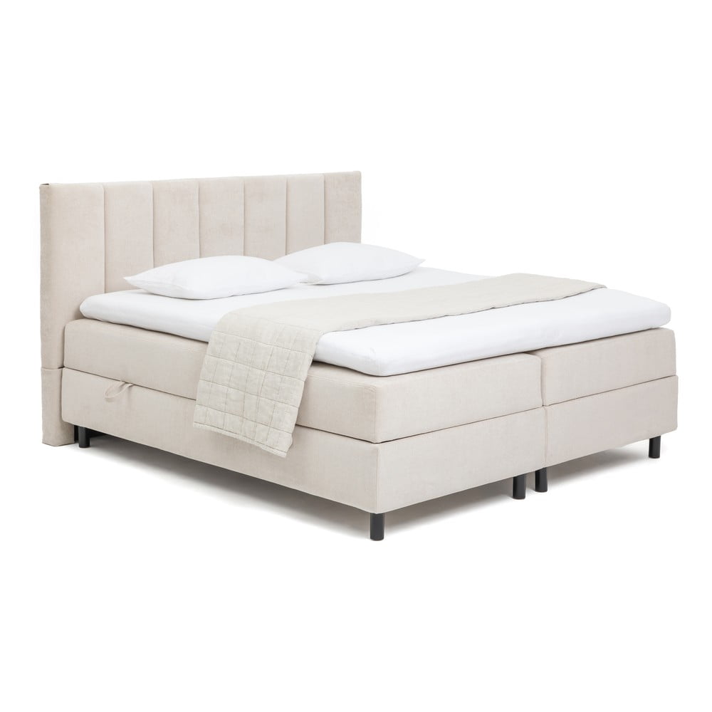 Bézs ágyneműtartós boxspring ágy 160x200 cm Elva Bold Line – Bonami Selection