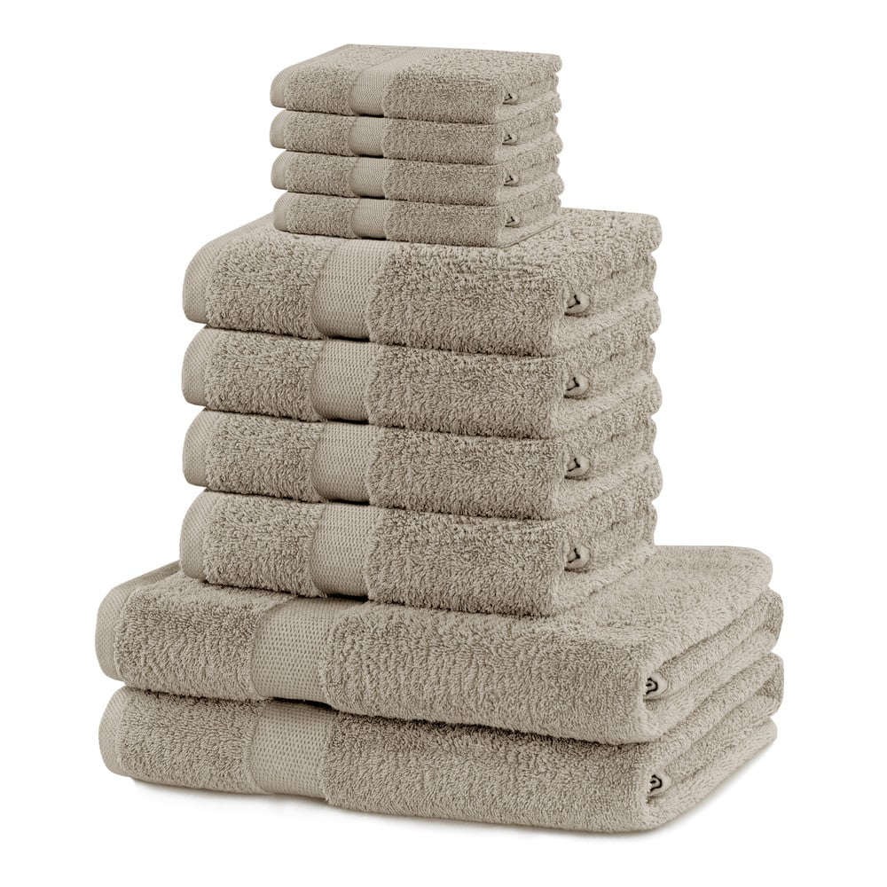 Bézs frottír pamut törölköző és fürdőlepedő készlet 10 db-os Marina – DecoKing