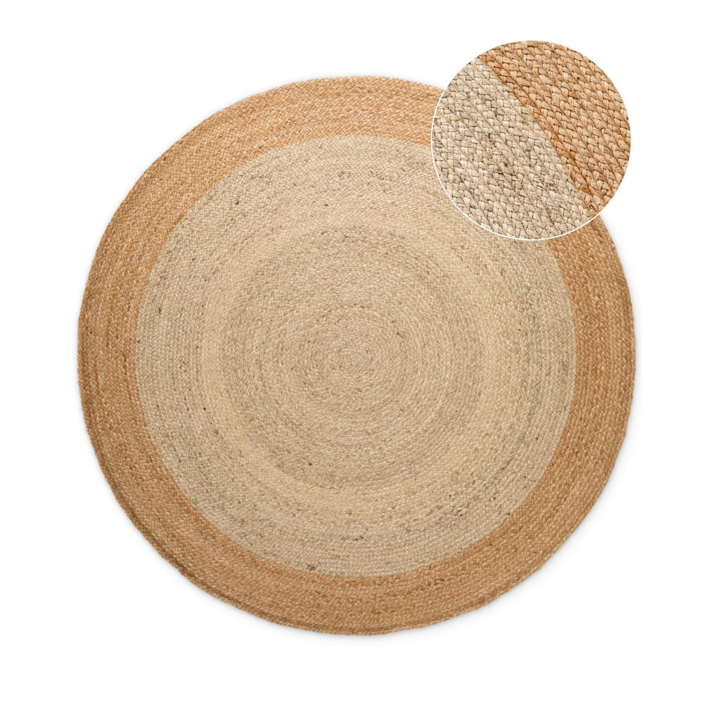 Elefántcsont színű kétoldalas kézi szövésű kerek juta szőnyeg ø 100 cm Jutta Ivory – Hanse Home