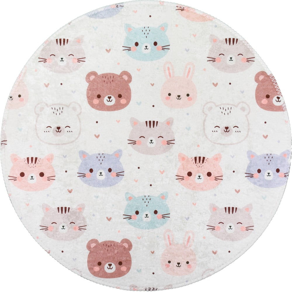 Elefántcsont színű mosható gyerek szőnyeg ø100 cm Cute Animals – Vitaus