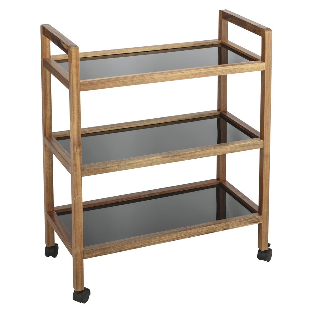 Fekete-natúr színű akácfa fürdőszobai polcos állvány 65x76