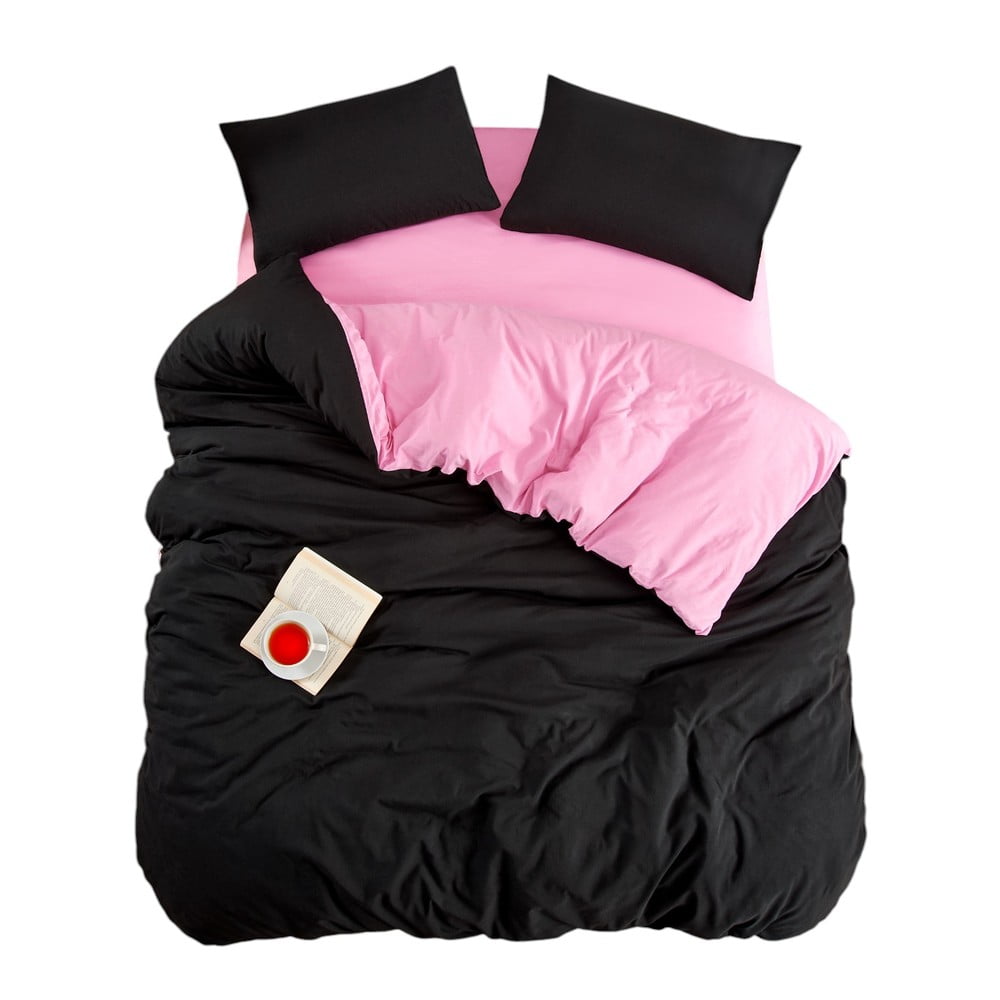 Fekete-rózsaszín háromrészes egyszemélyes hosszabbított ágyneműhuzat lepedővel 160x220 cm Classic – Mila Home