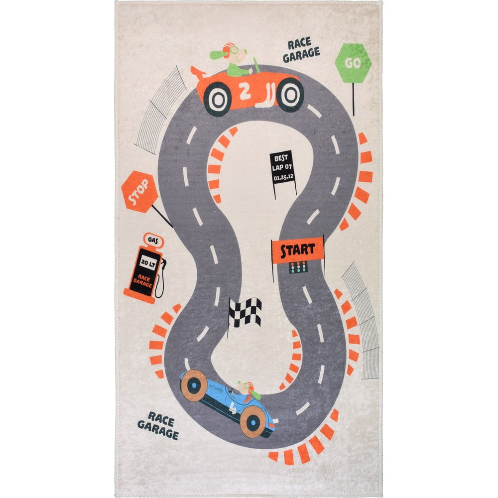 Krémszínű mosható gyerek játszószőnyeg 80x120 cm Race Garage – Vitaus