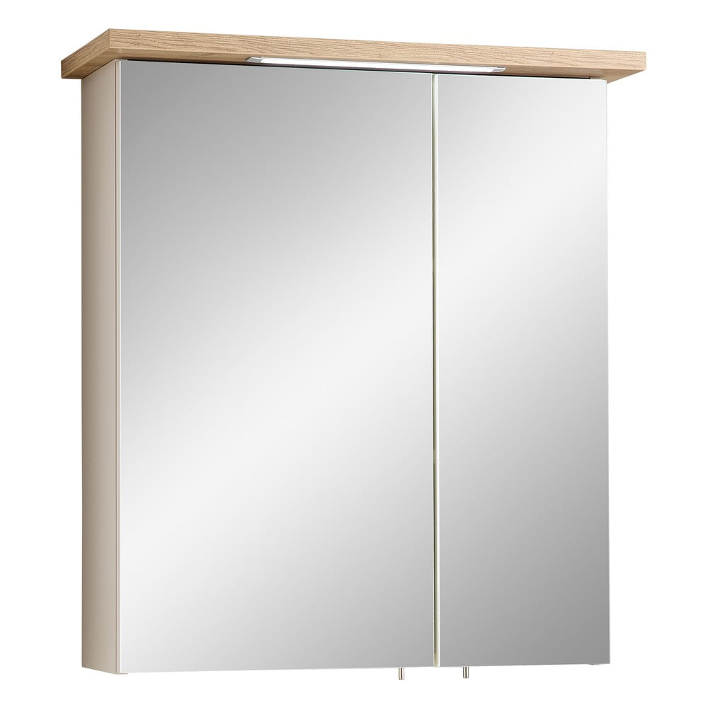 Krémszínű-natúr színű fürdőszoba szekrény tölgyfa dekorral 60x72 cm Quickset 966 – Pelipal