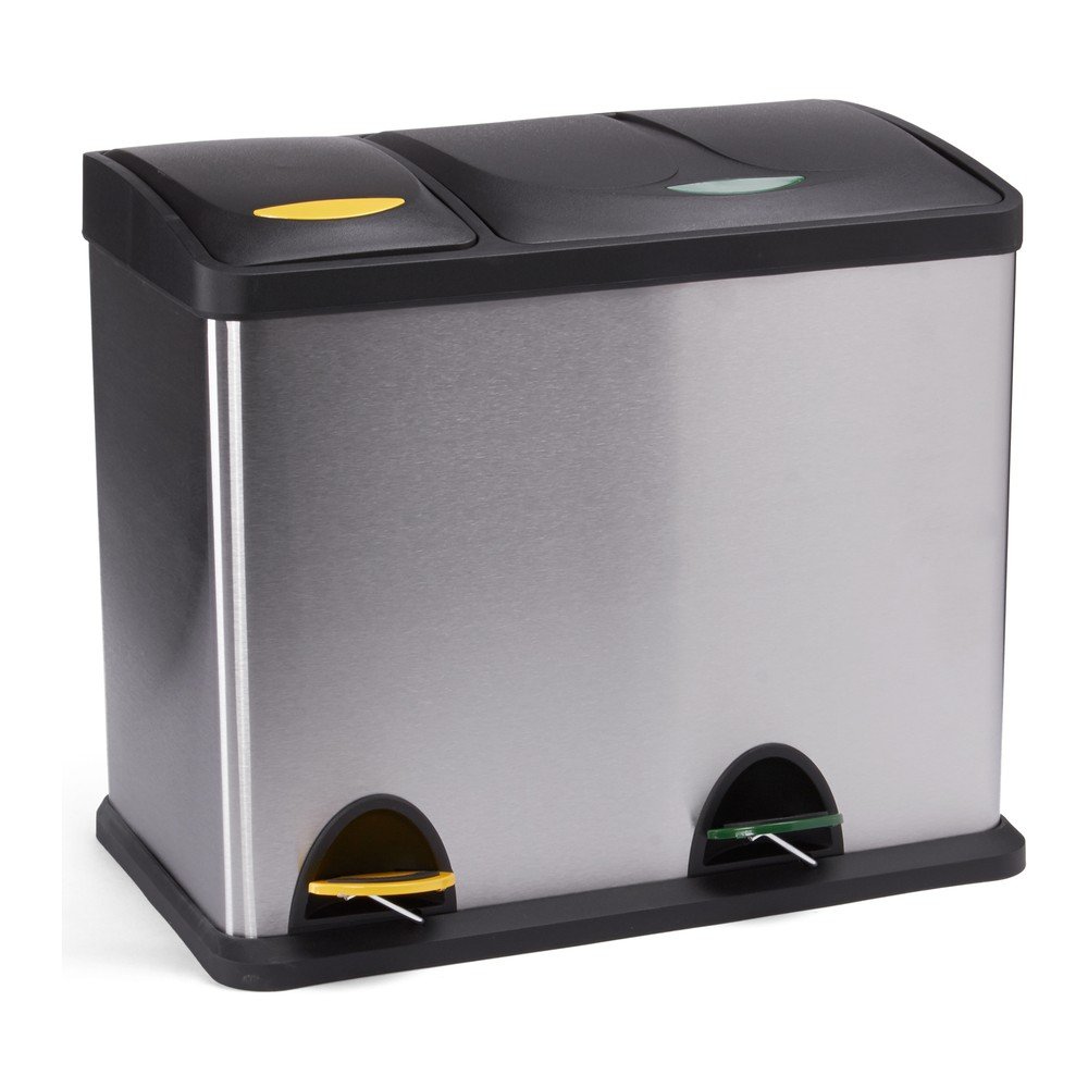 Matt ezüstszínű acél szelektív-pedálos szemetes 18+8 l   Tri Selectif – MSV