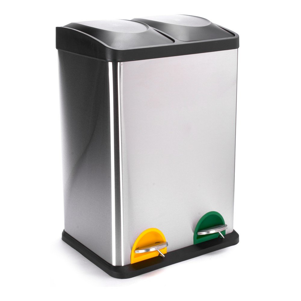 Matt ezüstszínű acél szelektív-pedálos szemetes 2x20 l   Tri Selectif – MSV