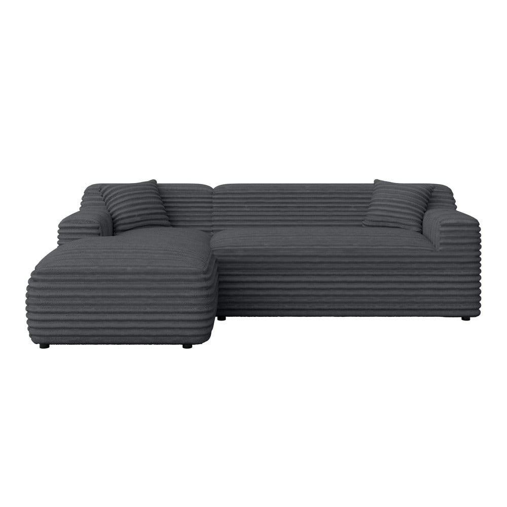 Sötétszürke kordbársony sarokkanapé (bal oldali-heverő résszel) Martin – Ropez