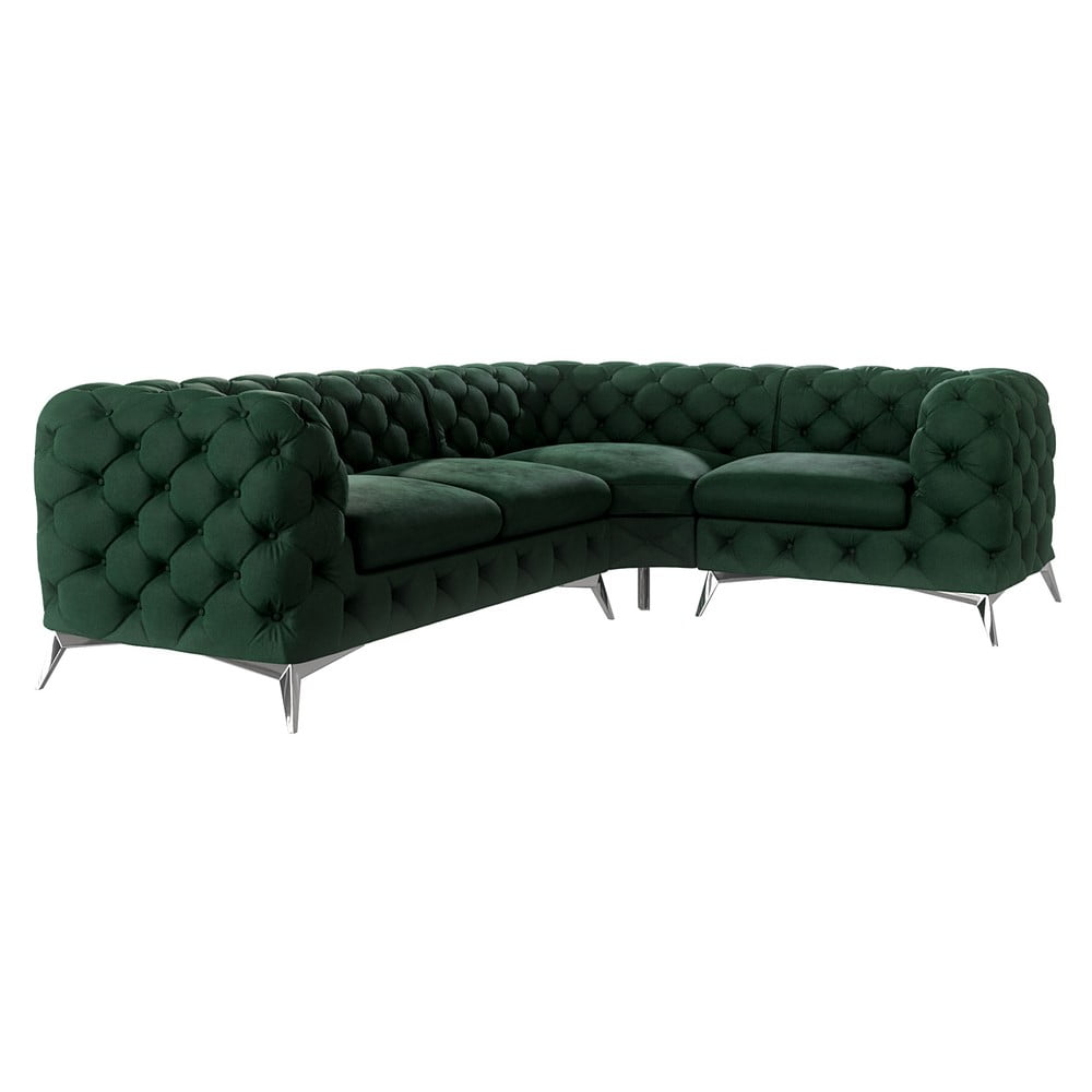 Sötétzöld bársony sarokkanapé (jobb oldali-L alakú) Chelsea – Ropez