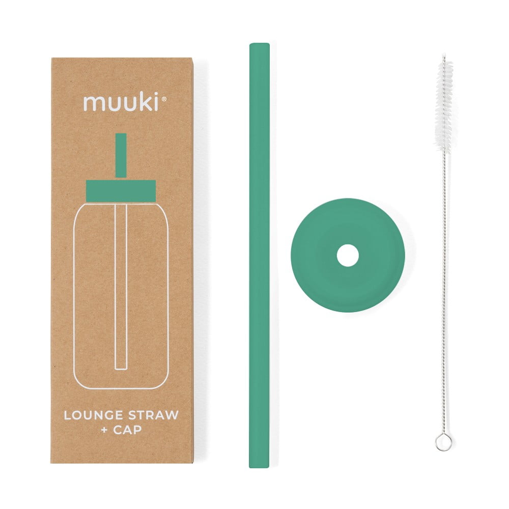 Szilikon szívószál tisztítókefével-fedéllel Frosted Green – Muuki