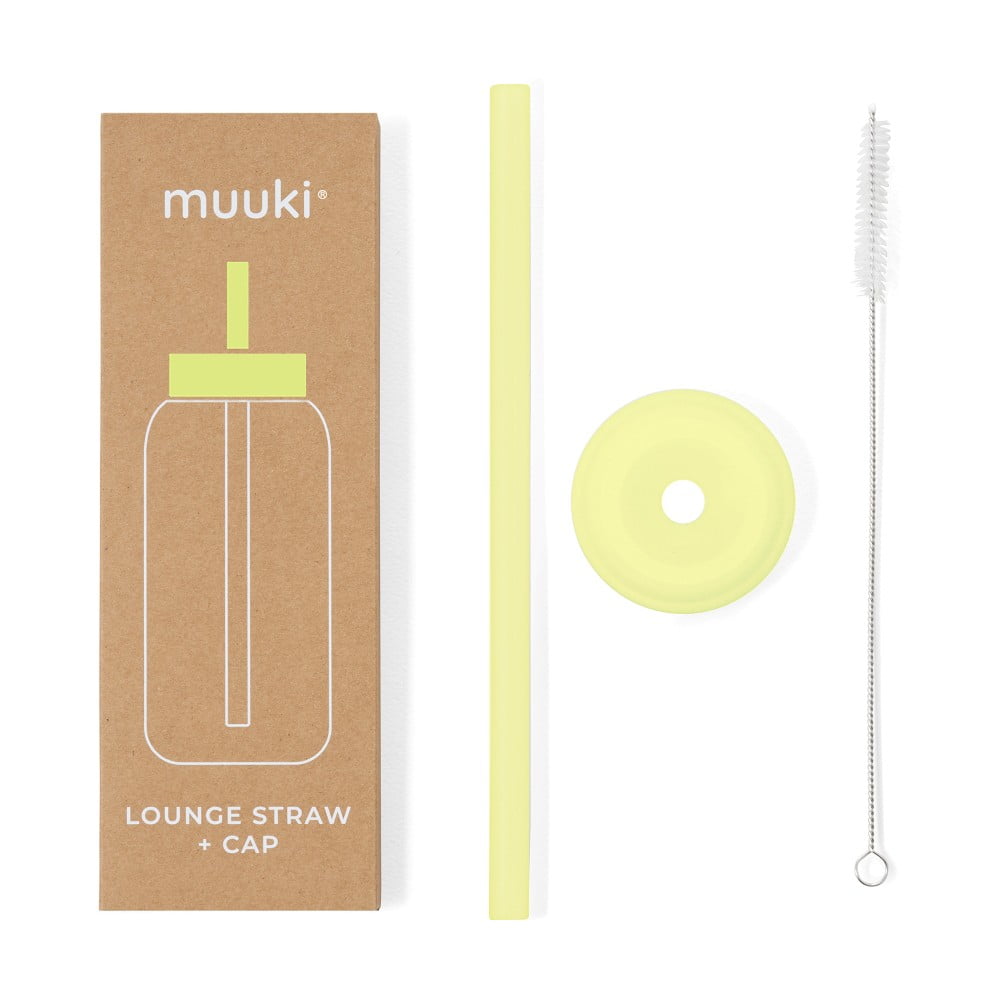 Szilikon szívószál tisztítókefével-fedéllel Sunny Lemonade – Muuki