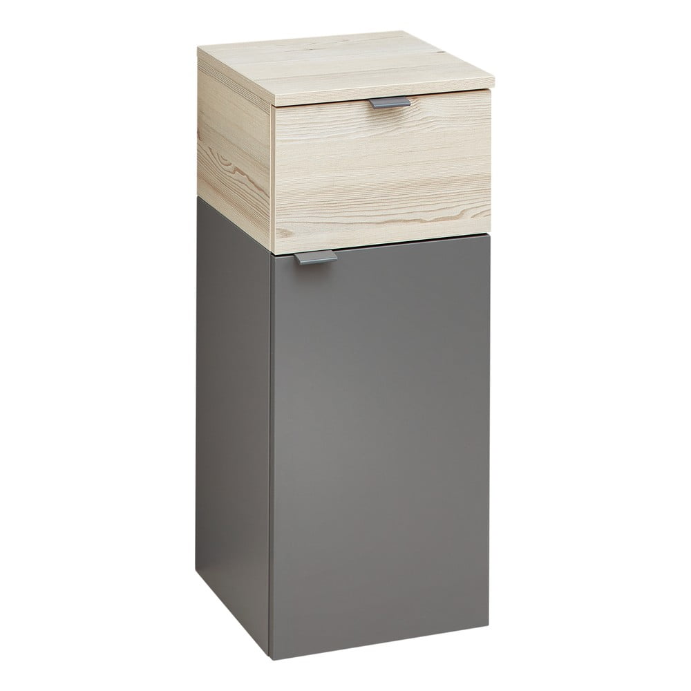 Szürke-natúr színű alacsony-fali fürdőszoba szekrény borovi fenyő dekorral 72x30 cm Quickset 394 – Pelipal