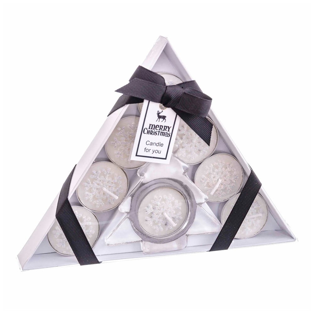 Teamécses típusú gyertya és gyertyatartó készlet 8 db-os karácsonyi mintával – Casa Selección