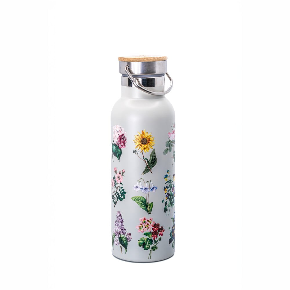 Világosszürke rozsdamentes acél utazó ivópalack 425 ml Vintage Flowers – Sass & Belle