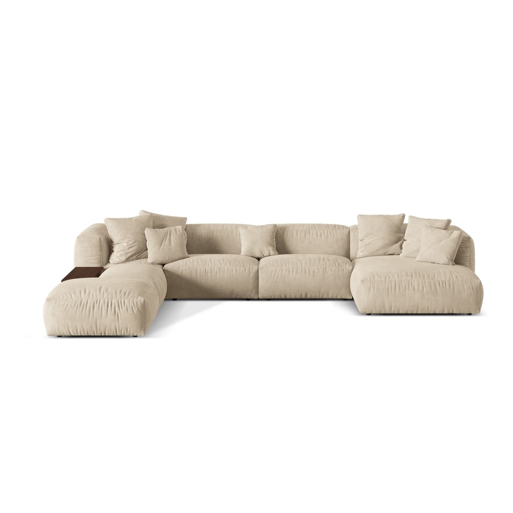 Bézs bársony moduláris sarokkanapé (bal oldali-U alakú) Martina – Micadoni