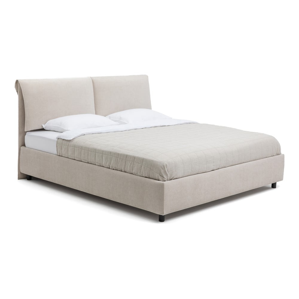 Bézs kárpitozott ágyneműtartós franciaágy ágyráccsal 180x200 cm Myra Pillow – Bonami Selection