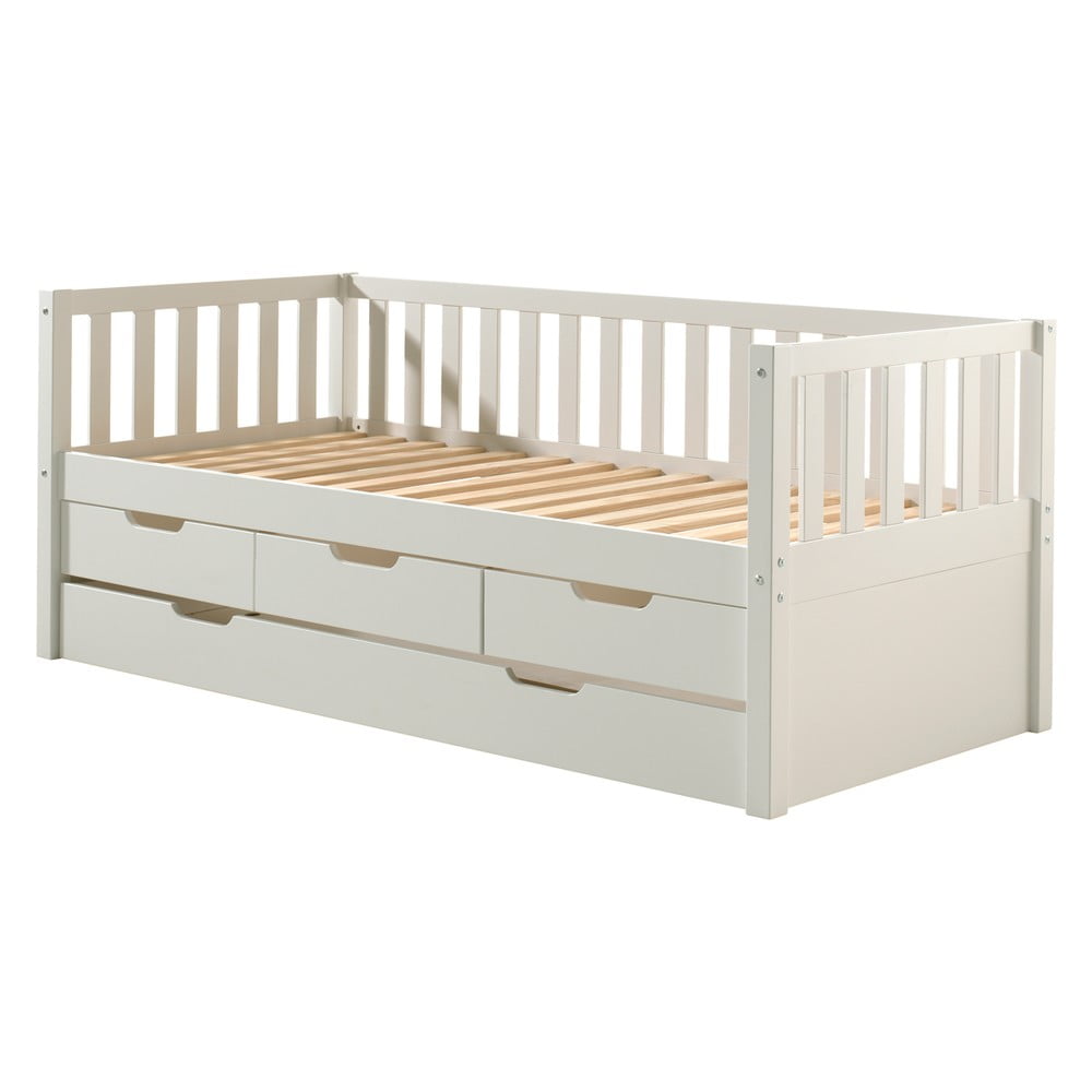 Fehér borovi fenyő ágyneműtartós gyerekágy kihúzható pótággyal