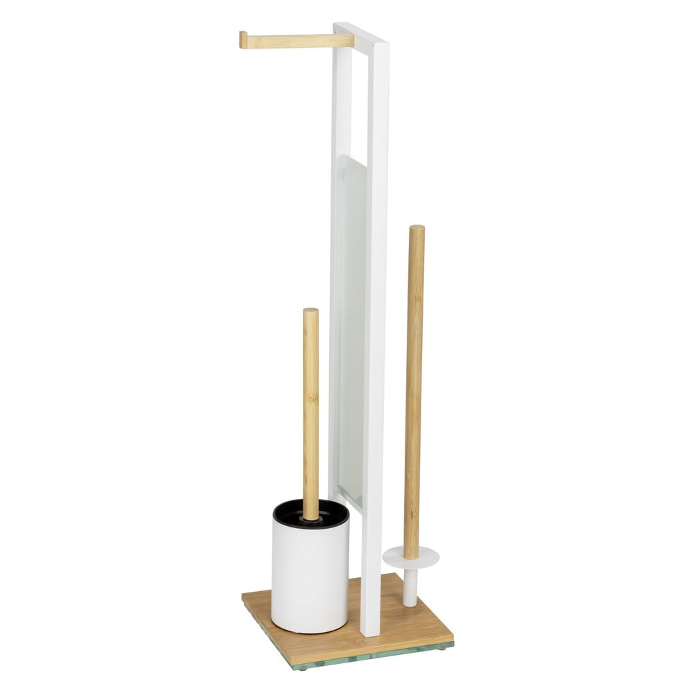 Fehér-natúr színű acél WC-papír tartó állvány WC-kefével Rivalta – Wenko