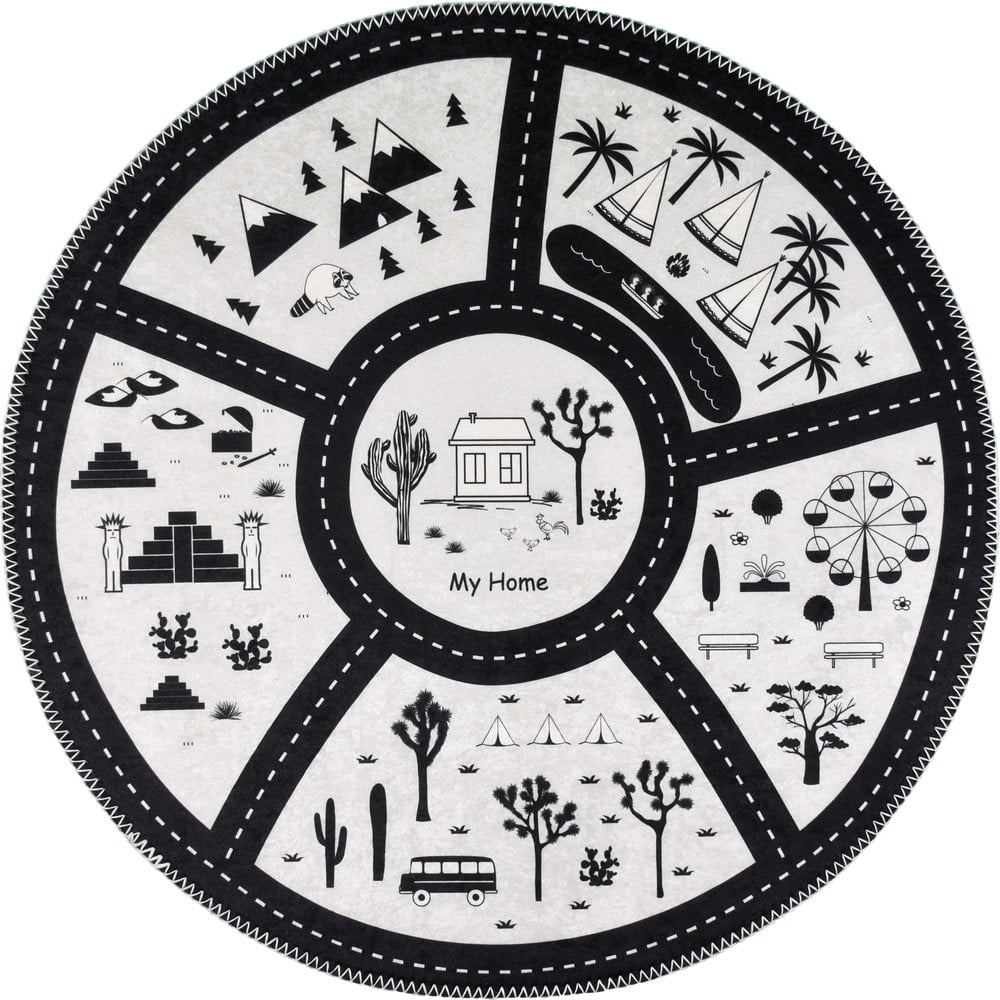 Fekete-fehér mosható gyerek játszószőnyeg ø120 cm My Home – Vitaus