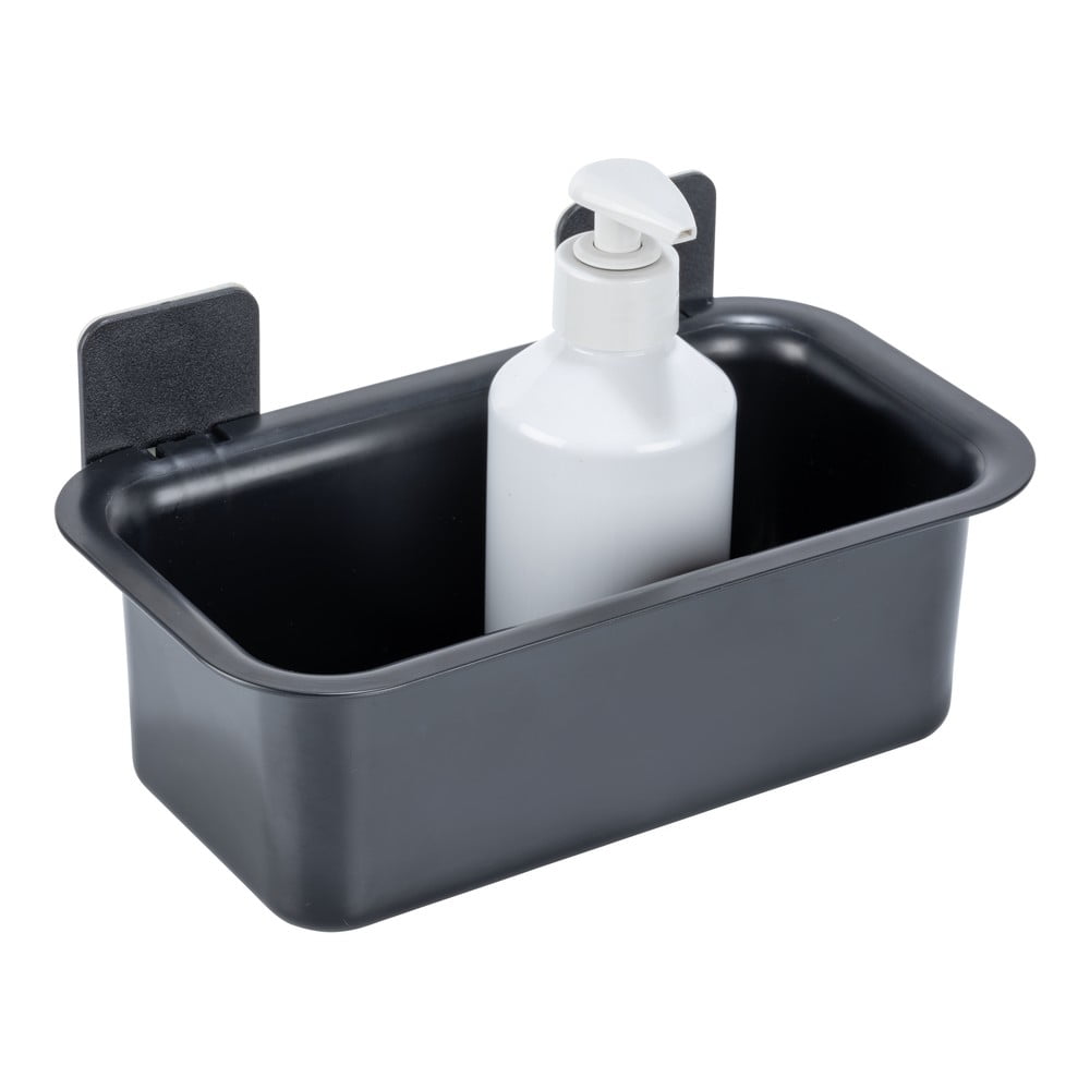 Fekete öntapadós műanyag fürdőszobai polc Parma – Allstar