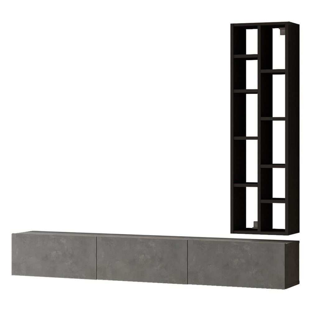 Fekete-szürke TV-állvány beton dekorral 175x25x27 cm – Kalune Design