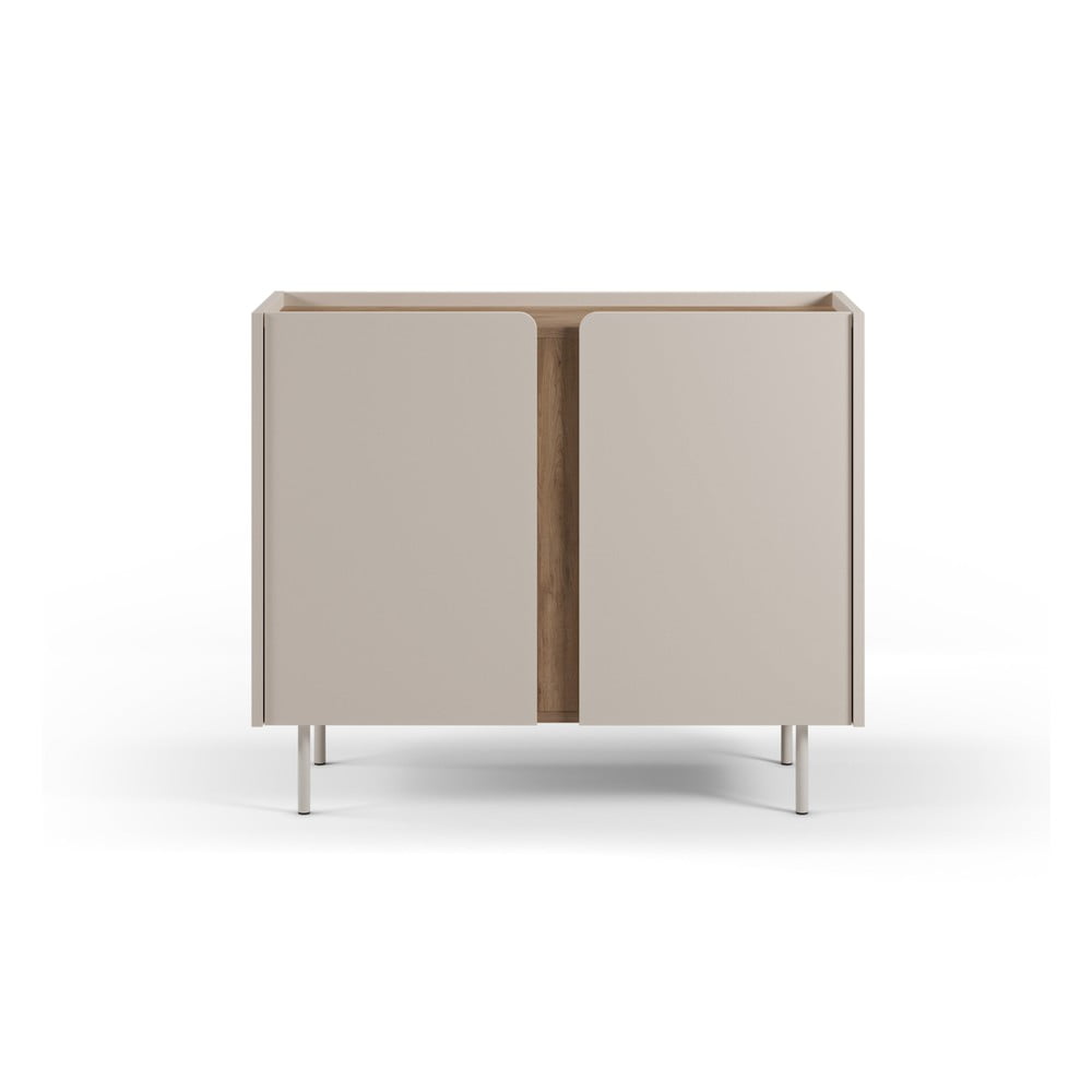 Krémszínű-natúr színű szekrény tölgyfa dekorral 100x82