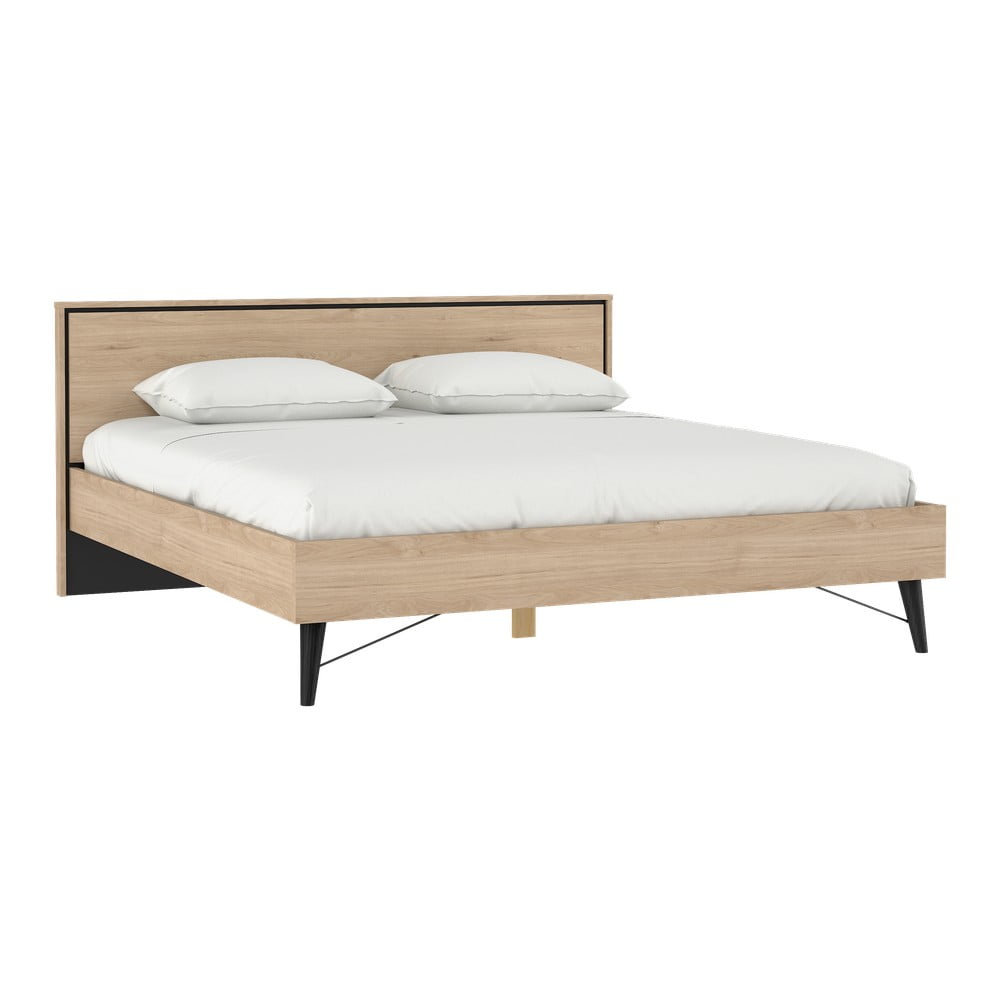 Natúr színű franciaágy ágyráccsal 180x200 cm tölgyfa dekorral Ry – Tvilum