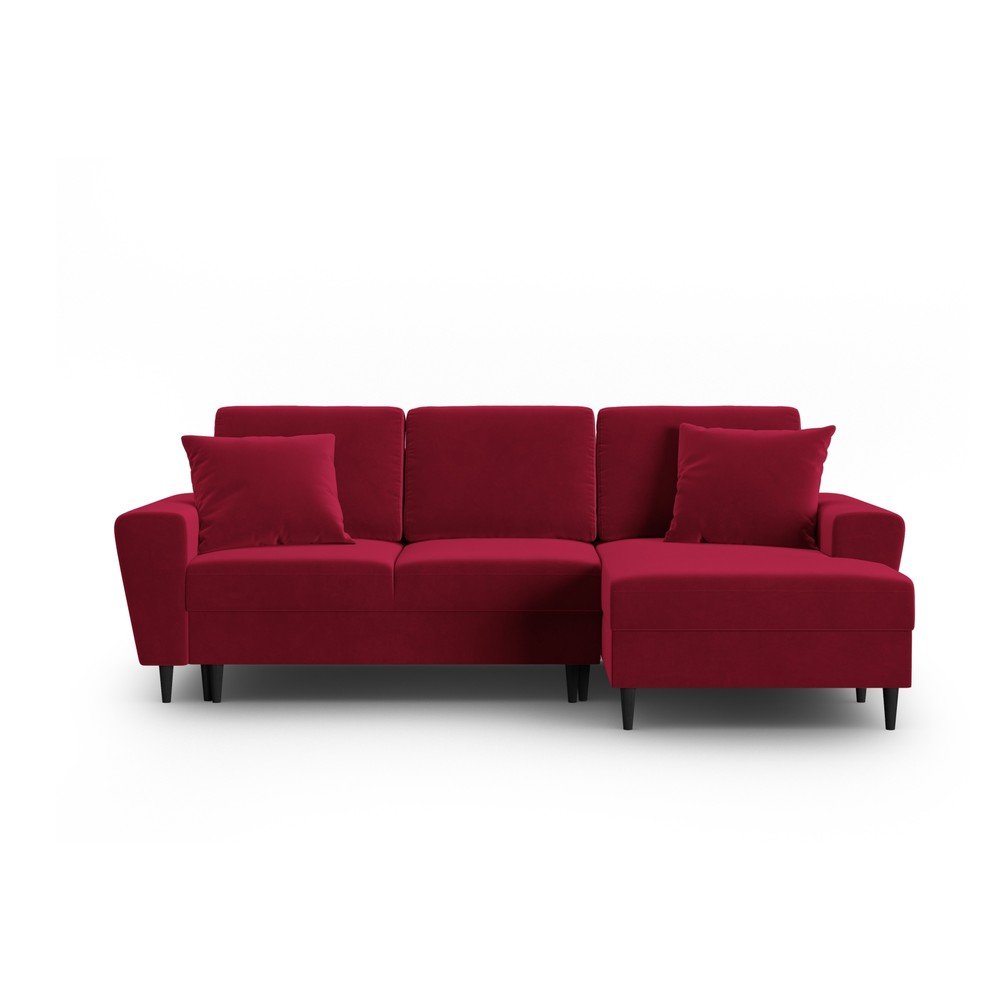 Piros bársony kinyitható tárolóhelyes sarokkanapé (jobb oldali-heverő résszel) Kyoto – Cosmopolitan Design