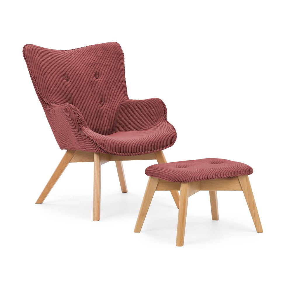 Piros kordbársony fotel lábtartóval Niko – Ropez