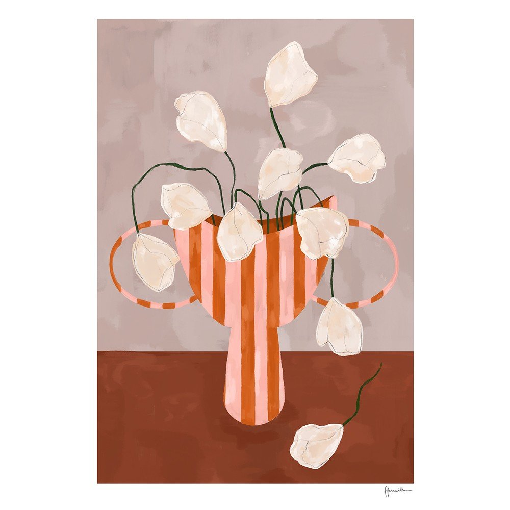Poszter 50x70 cm White Flowers in Striped Vase – The Poster Club