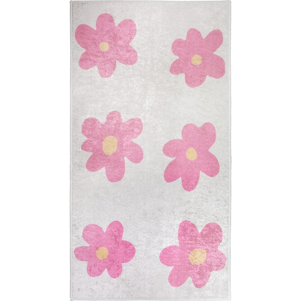 Rózsaszín-elefántcsont színű mosható gyerek szőnyeg 60x100 cm Cute Flowers Pink – Vitaus